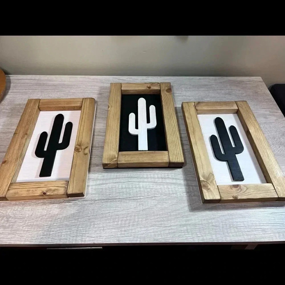Handcrafted Trio of Cactus Wood Accent Signs - Picture 4 of 10